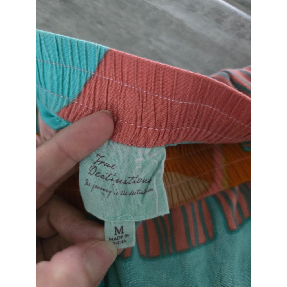 True Destinations Resort Tropical Print Flare Leg Pants Teal Pink Floral Medium - Picture 6 of 7